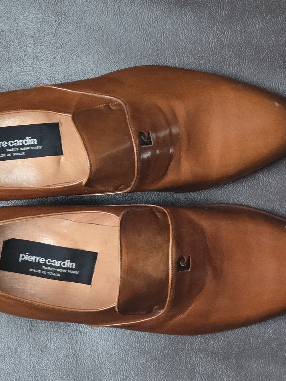 Pierre Cardin Cognac Brown Leather Slip-On Loafers